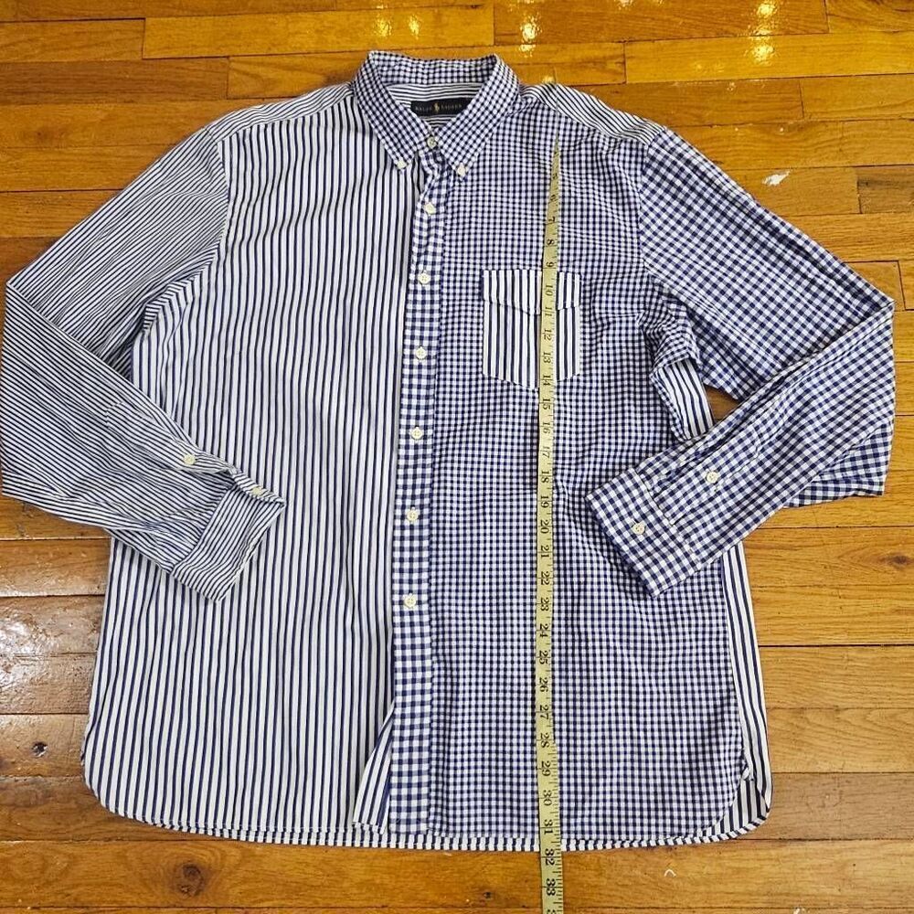 Polo Ralph Lauren White Blue Striped Colorblock Plaid Button Down Shirt Men’s Si - Picture 5 of 8